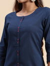 Cotton Plain Round Neck Straight Cut Navy Kurti CPK10