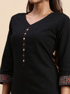 Cotton Plain V Neck Straight Cut Black Kurti CPK11