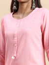 Cotton Plain Round Neck Straight Cut Pink Kurti CPK08
