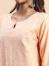 Cotton Embroidered Round Neck Straight Cut Orange Kurti EK34