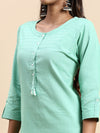 Cotton Plain Round Neck Straight Cut Green Kurti CPK02
