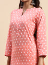 Cotton Printed Collar Neck Straight Cut Pink Kurti PK25