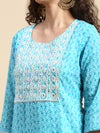 Beautiful Sky Blue with White Printed & Embroidered Kurti Set PKS04