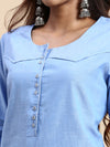 Cotton Plain Round Neck Straight Cut Blue Kurti CPK01