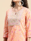 Beautiful Orange with Pink Printed & Embroidered Kurti Set PKS07