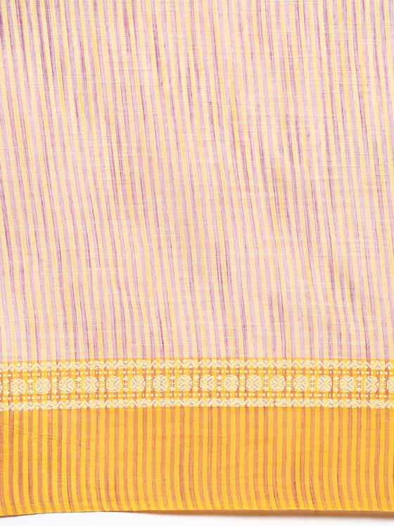 Semi Cotton Printed Saree Sandal and Purple SCS06