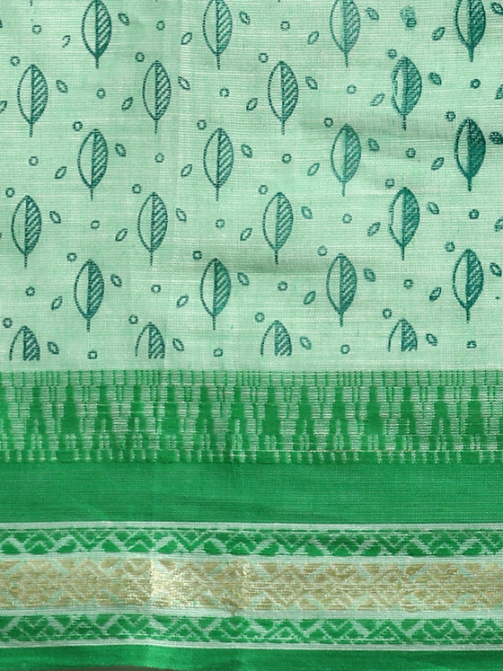 Semi Cotton Printed Saree White and Green SCS03