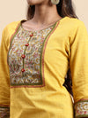 Cotton Printed Round Neck Straight Cut Mustard Kurti PK30