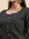 Cotton Printed Round Neck Straight Cut Black Kurti PK26