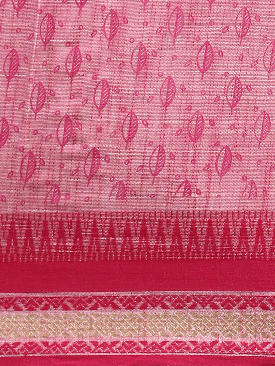 Semi Cotton Printed Saree White and Pink SCS08