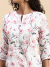 Cotton Printed Straight Cut White and Pink Kurti EK14