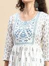 Beautiful White with Blue Printed & Embroidered Kurti Set PKS03