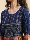 Elegant Embroidered and Printed Navy & Pink Umbrella Kurti EK21