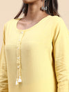 Cotton Plain Round Neck Straight Cut Yellow Kurti CPK05