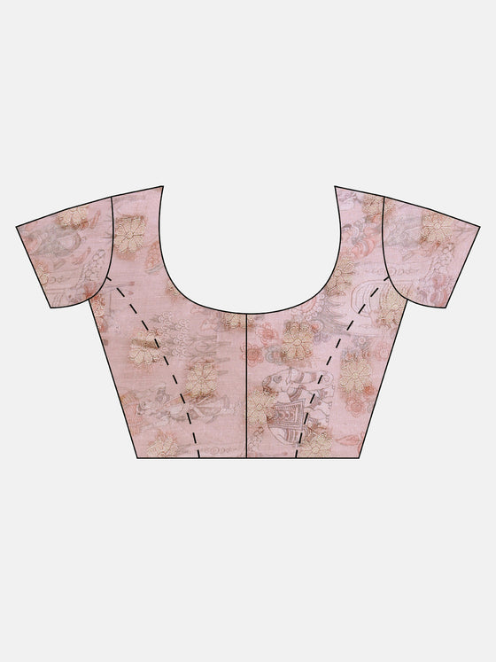 Elegant Dola Silk Pink Digital Print with Jari Border Sarees DS06
