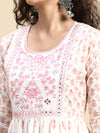 Beautiful White with Pink Printed & Embroidered Kurti Set PKS06