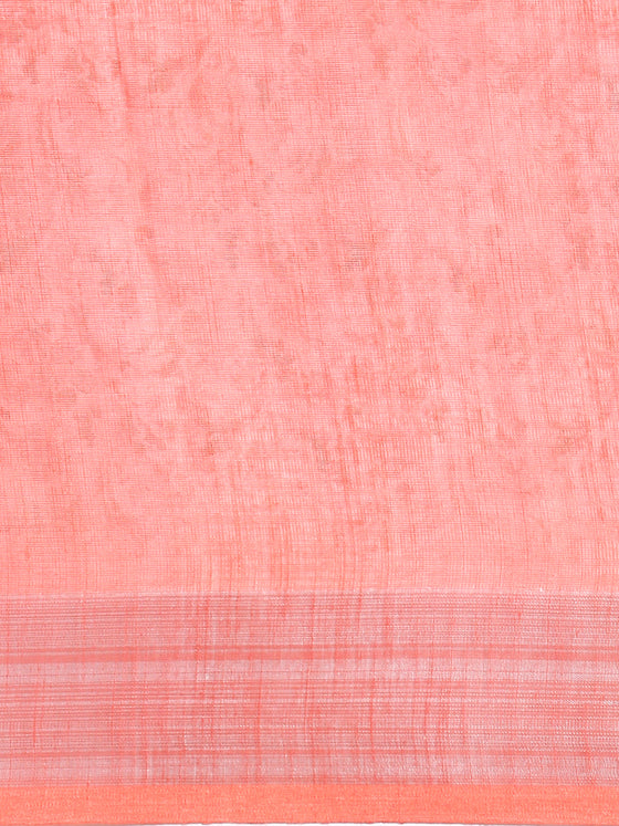 Digital Print Orange & Pink Mixed Semi Linen Saree SL12