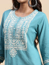 Cotton Embroidered Round Neck Straight Cut Green Kurti EK23