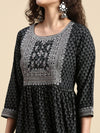 Elagent Embroidered and Printed Black Umbrella Kurti EK17
