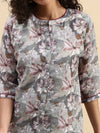 Cotton Printed Straight Cut Green and Purple Kurti EK16
