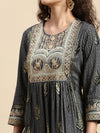 Elegant Embroidered and Printed Black & Sandal Straight Cut Kurti EK19