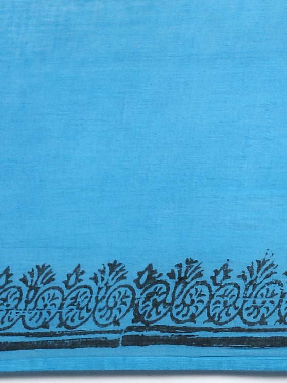 Semi Cotton Printed Saree Yellow and Blue SCS12