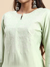 Cotton Embroidered Round Neck Straight Cut Green Kurti EK36