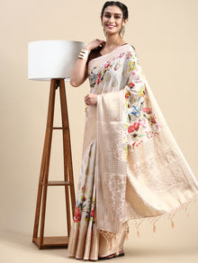  Semi Tussar Sandal Flower Printed Saree with Tassels STP14