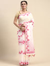 Dazzling Semi Linen Pink & Off White Butta Printed Embroidery Saree SLPE11