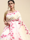 Dazzling Semi Linen Pink & Off White Butta Printed Embroidery Saree SLPE11