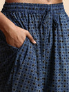 Cotton Embroidered Round Neck Straight Cut Black & Blue Kurti Set EKS01