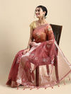 Elegant Semi Linen Brown & Sandal Flower Digital Printed Saree SL55