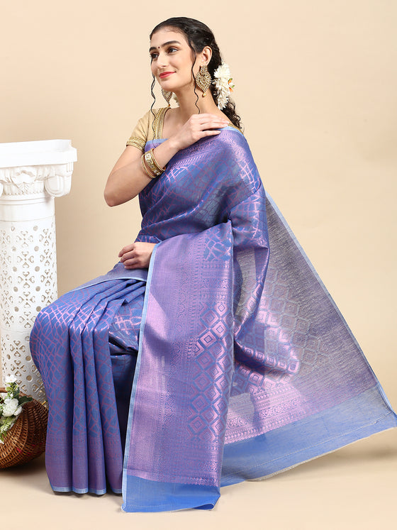 Stylish Violet & Pink Semi Kora Cotton Saree SK84
