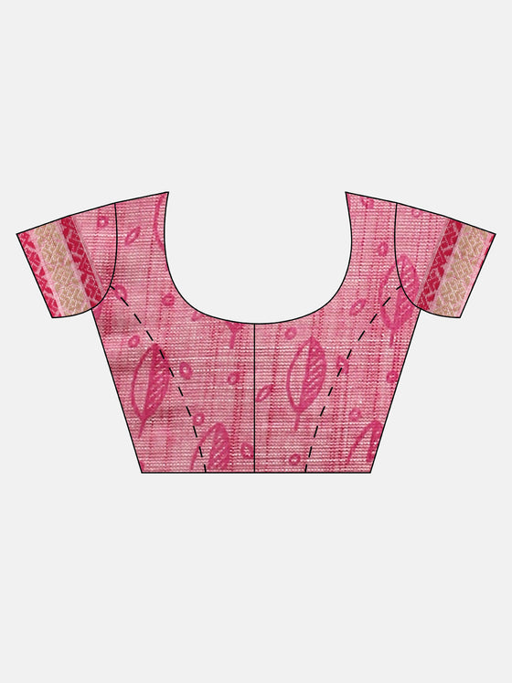 Semi Cotton Printed Saree White and Pink SCS08