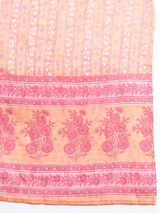 Beautiful Orange with Pink Printed & Embroidered Kurti Set PKS07