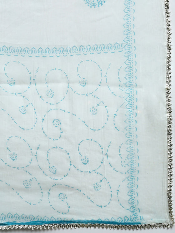 Beautiful Sky Blue with White Printed & Embroidered Kurti Set PKS04