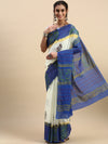 Semi Cotton Printed Saree White and Blue SCS11