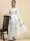 Kerala Grey Embroidery Saree with Silver Zari Border KS77