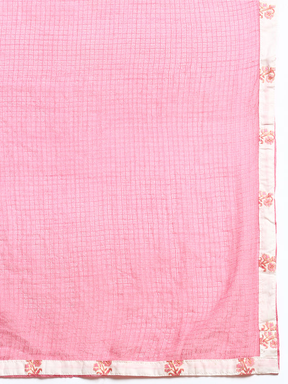 Beautiful White with Pink Printed & Embroidered Kurti Set PKS06