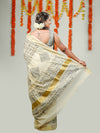 Womens Kerala Tissue Printed Gold Jari Border Saree OKS33 Onam Collection