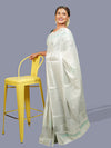 Womens Kerala Tissue Printed Silver Jari Border Saree OKS28 Onam Collection