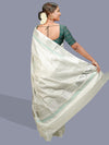 Womens Kerala Tissue Printed Silver Jari Border Saree OKS28 Onam Collection