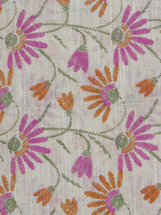 Semi Cotton Printed Saree Sandal and Pink SCS09