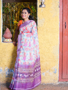  Digital Print Blue & Pink Mixed Colour Semi Linen Saree SL13