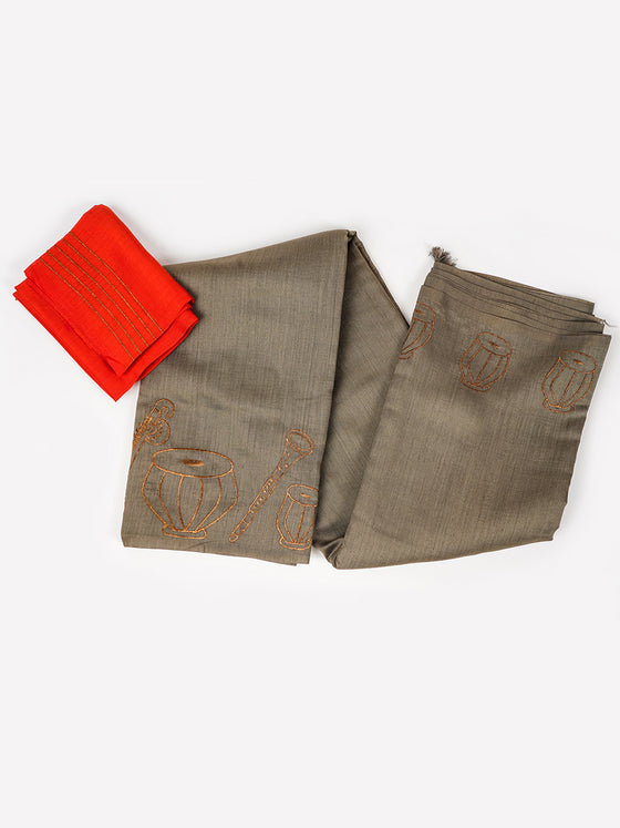 Bhagalpuri Jute Embroidery Saree Grey BJS30