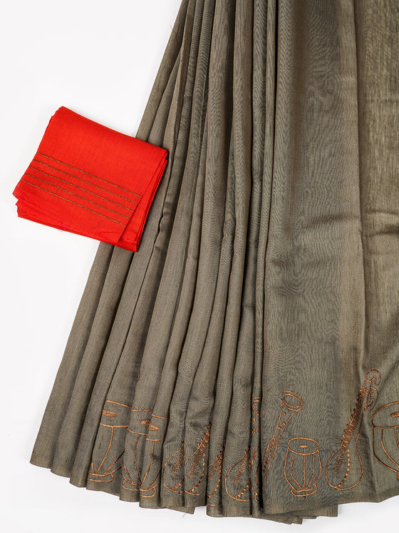 Bhagalpuri Jute Embroidery Saree Grey BJS30