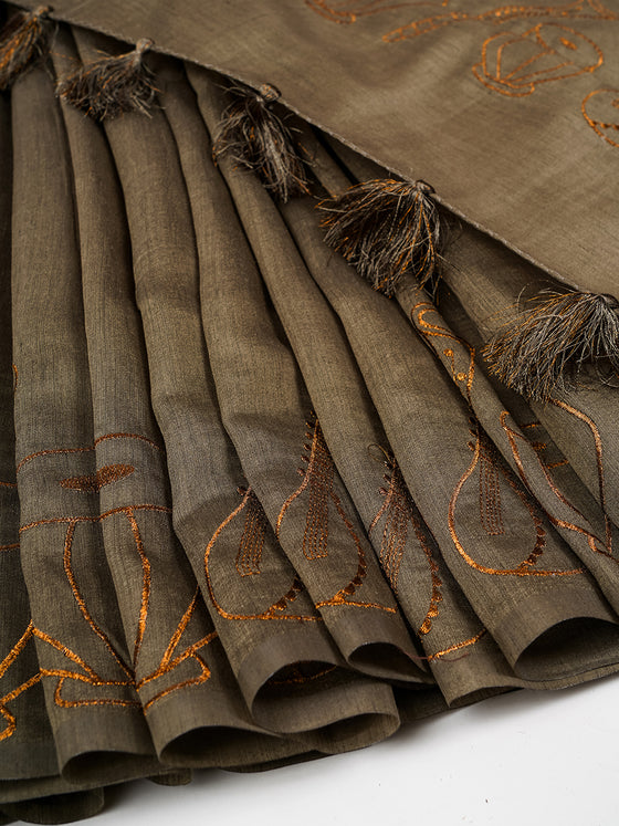 Bhagalpuri Jute Embroidery Saree Grey BJS30