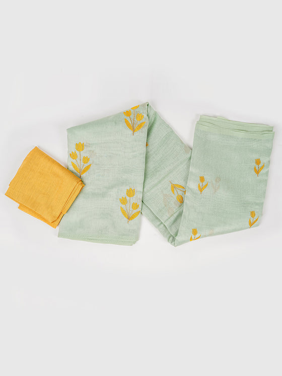 Bhagalpuri Jute Embroidery Saree Pista Green BJS25