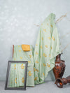 Bhagalpuri Jute Embroidery Saree Pista Green BJS25