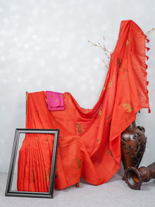  Bhagalpuri Jute Embroidery Saree Red BJS39